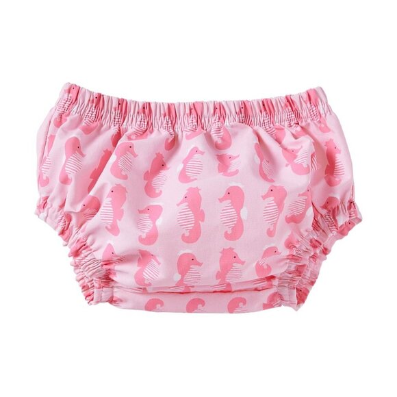 NWT Pottery Barn Kids Diaper Cover 3-6M Pink Seahorse Print Water Resistant - Picture 1 of 5